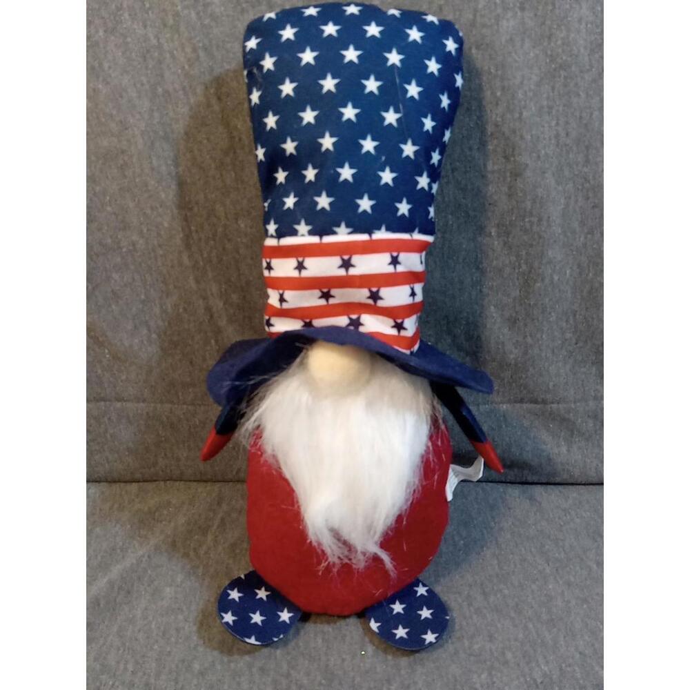 Greenbrier Uncle Sam Gnome Plush Red White Blue 12" 4th Of July Shelf Sitter
